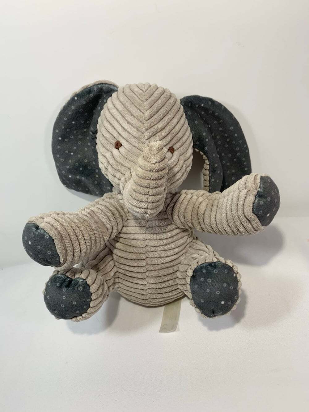 Bunnies By The Bay Elephant Plush Grey Corduroy Blue Dots Stuffed Animal 8” Toy